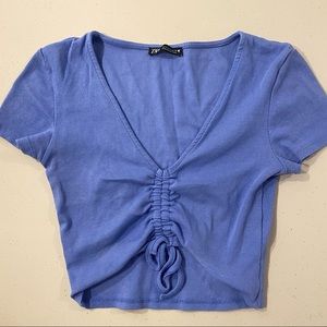 Zara Blue Ribbed String Top